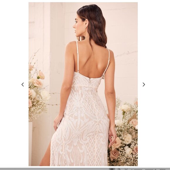 Lulus - Destined for Romance Beige and White Sequin Maxi Dress - Picture 4 of 5
